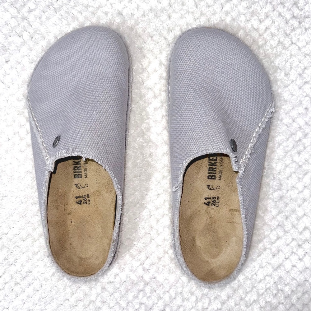 Birkenstock Zermatt Light Gray Canvas Textured Slipper / Clogs